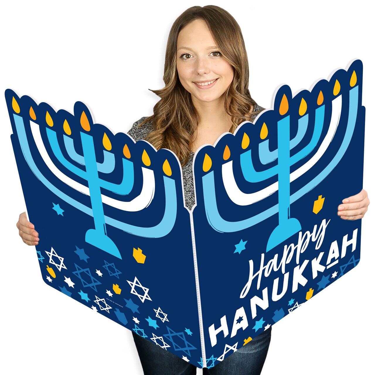 Big Dot of Happiness Hanukkah Menorah - Happy Chanukah Holiday Giant Greeting Card - Big Shaped Jumborific Card - 16.5 x 22 inches